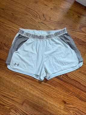 Under Armour Women’s Light Blue Athletic Shorts with Gray Panels